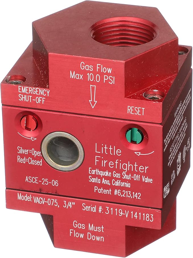 Little Firefighter Automatic Seismic Gas Shut-off Valve - VAGV075 3/4" Vertical Top Inlet